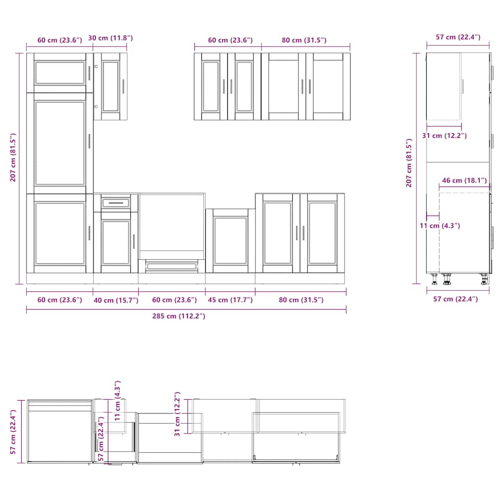 8 Piece Kitchen Cabinet Set Porto Black Engineered Wood