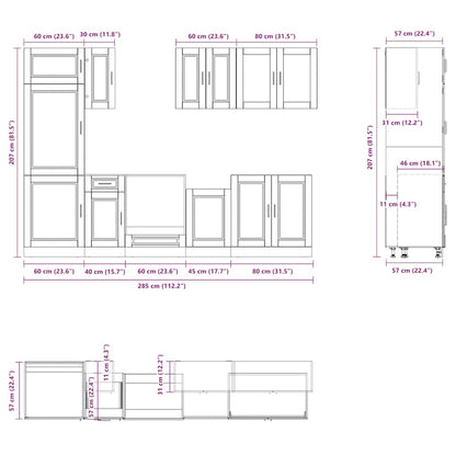 8 Piece Kitchen Cabinet Set Porto Black Engineered Wood
