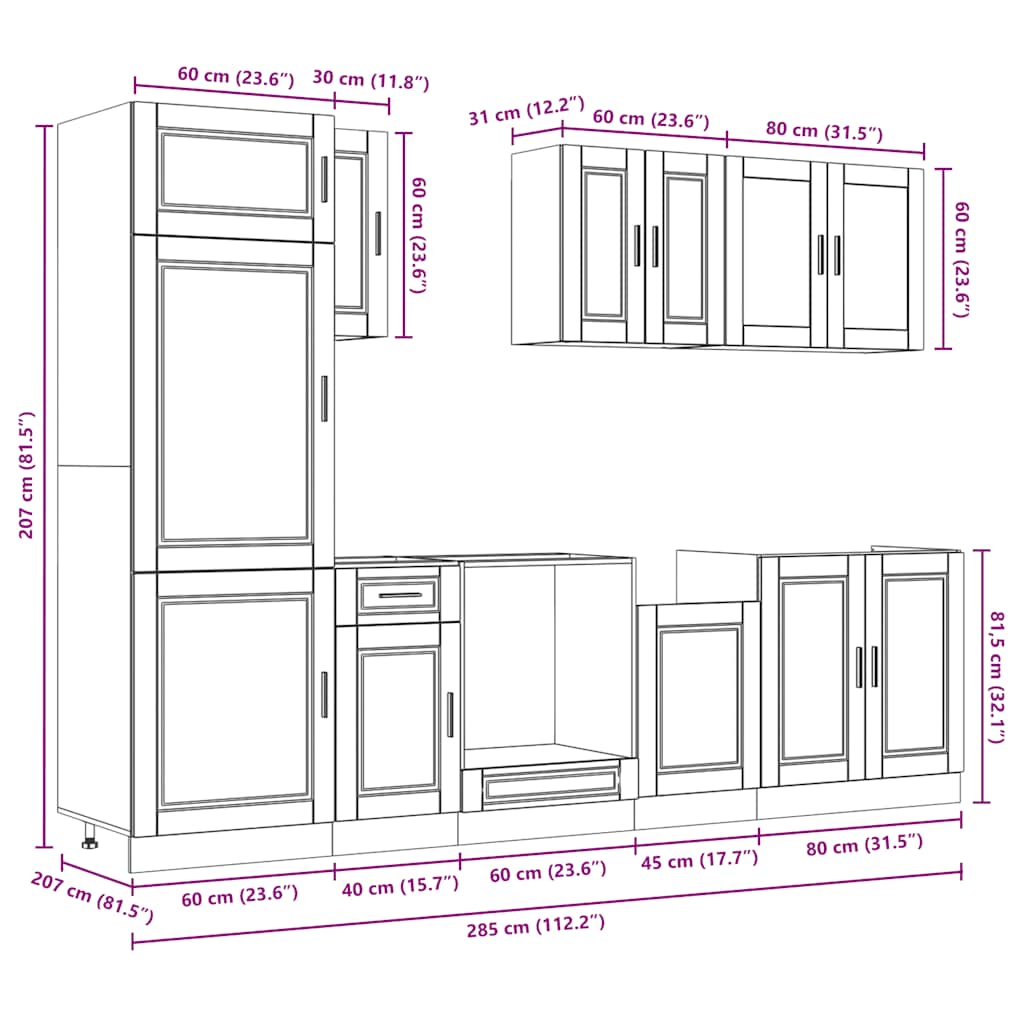 8 Piece Kitchen Cabinet Set Porto Black Engineered Wood