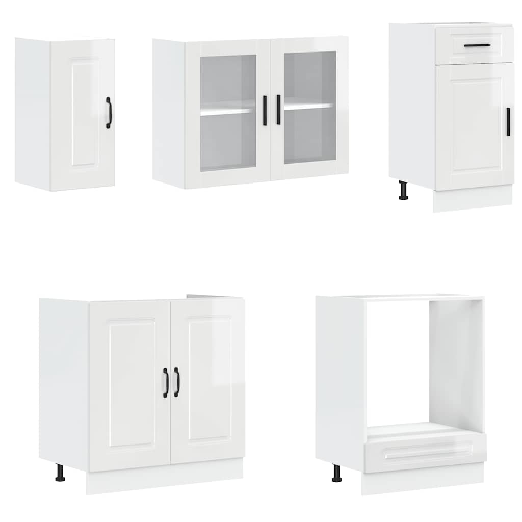 8 Piece Kitchen Cabinet Set Porto High Gloss White Engineered Wood