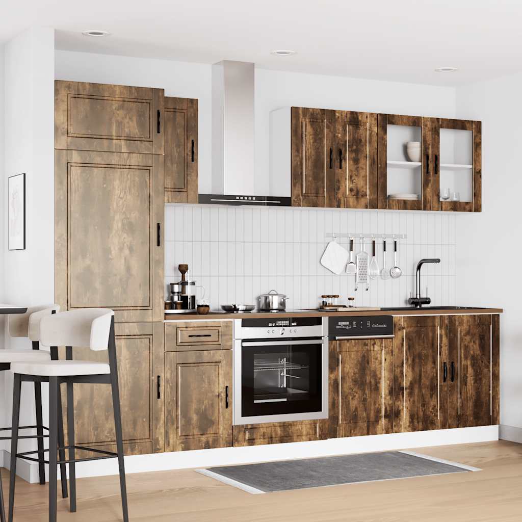 8 Piece Kitchen Cabinet Set Porto Smoked Oak Engineered Wood