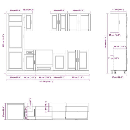 8 Piece Kitchen Cabinet Set Porto Smoked Oak Engineered Wood