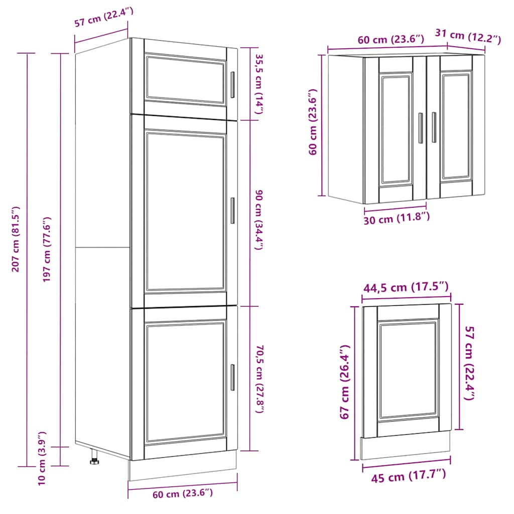 8 Piece Kitchen Cabinet Set Porto Smoked Oak Engineered Wood