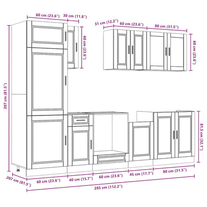 8 Piece Kitchen Cabinet Set Porto Smoked Oak Engineered Wood