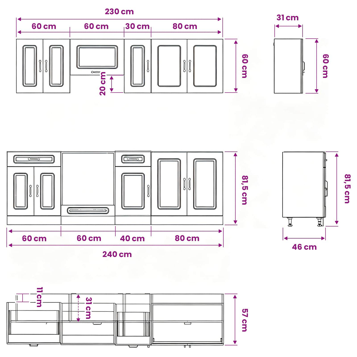 8 Piece Kitchen Cabinet Set "Kalmar" White Engineered Wood