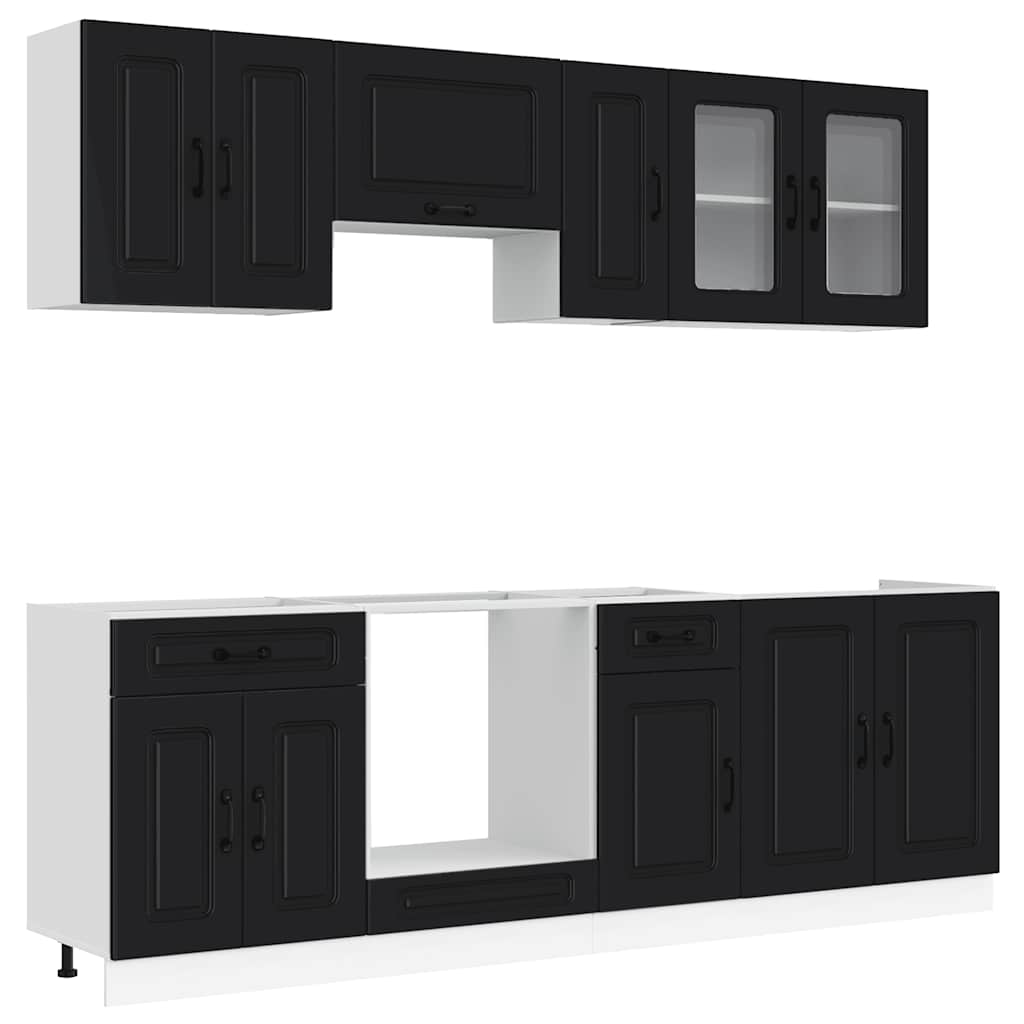 8 Piece Kitchen Cabinet Set "Kalmar" Black Engineered Wood
