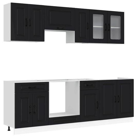 8 Piece Kitchen Cabinet Set "Kalmar" Black Engineered Wood