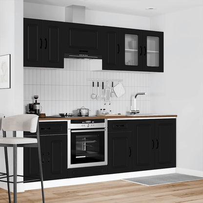 8 Piece Kitchen Cabinet Set "Kalmar" Black Engineered Wood