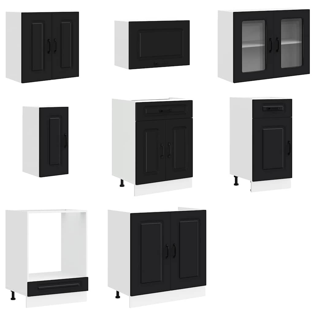 8 Piece Kitchen Cabinet Set "Kalmar" Black Engineered Wood