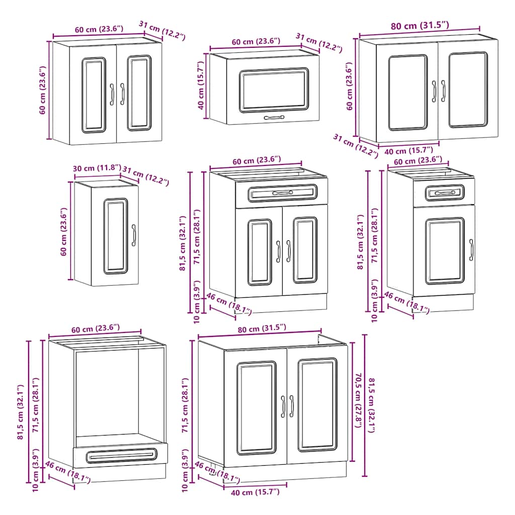 8 Piece Kitchen Cabinet Set Kalmar Black Engineered Wood