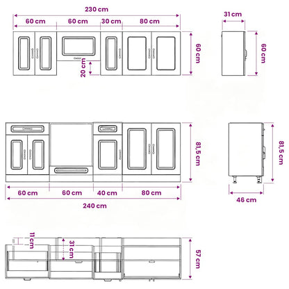 8 Piece Kitchen Cabinet Set Kalmar Black Engineered Wood