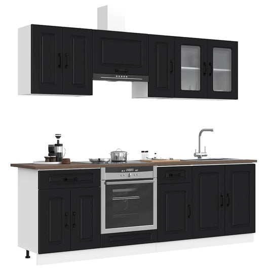 8 Piece Kitchen Cabinet Set "Kalmar" Black Engineered Wood