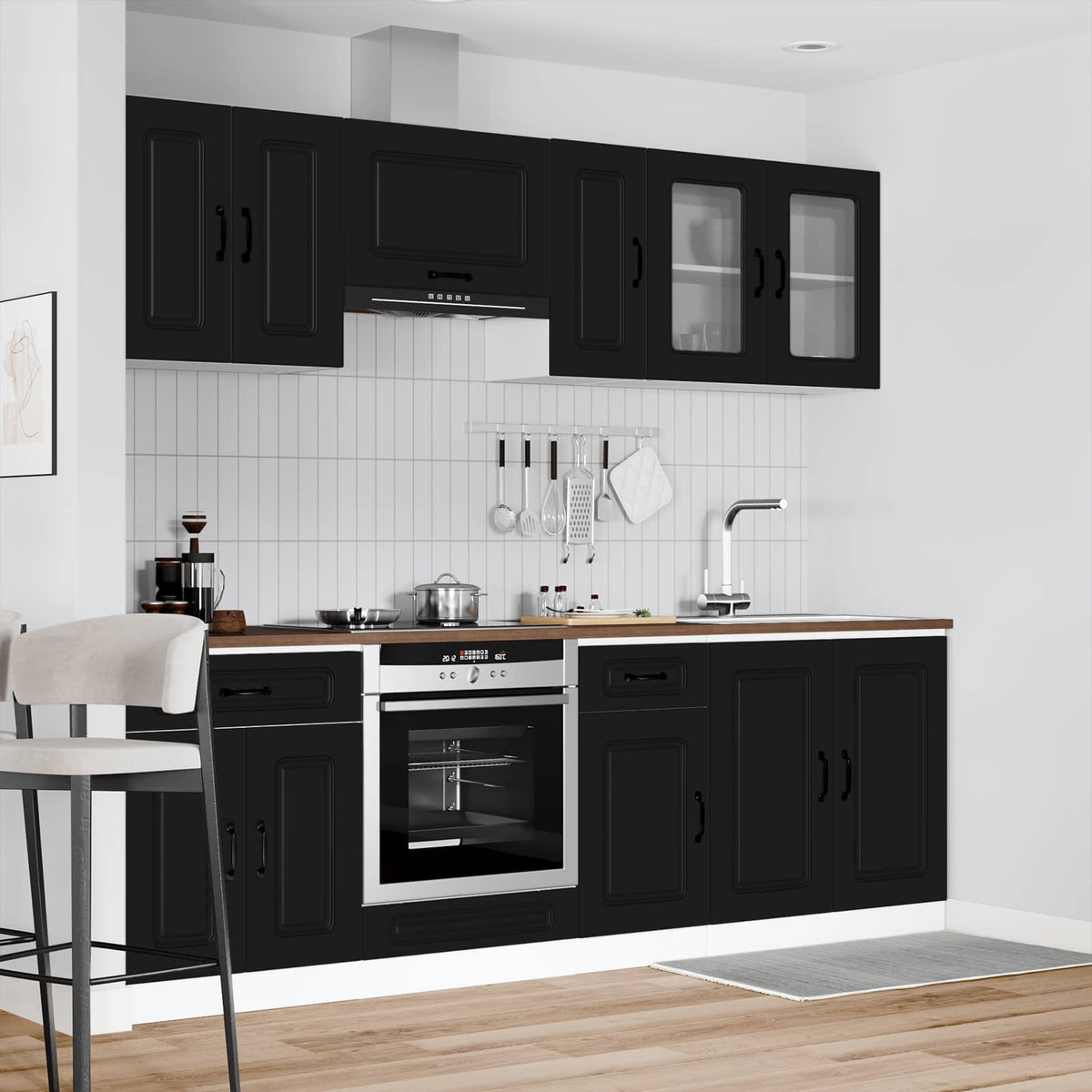 8 Piece Kitchen Cabinet Set "Kalmar" Black Engineered Wood