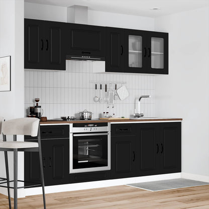 8 Piece Kitchen Cabinet Set "Kalmar" Black Engineered Wood