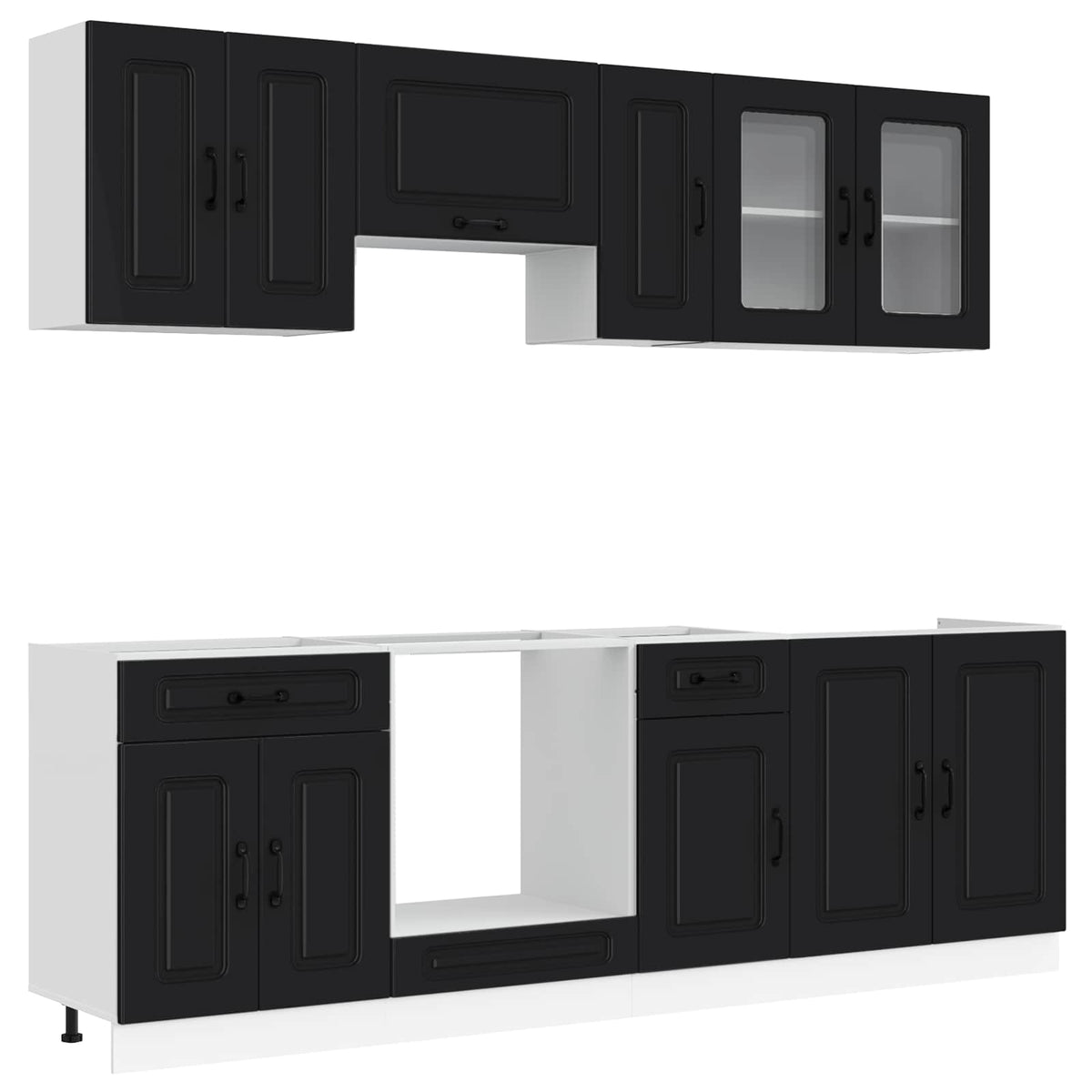 8 Piece Kitchen Cabinet Set "Kalmar" Black Engineered Wood