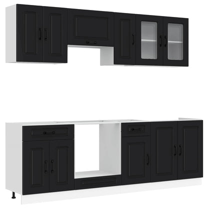 8 Piece Kitchen Cabinet Set "Kalmar" Black Engineered Wood