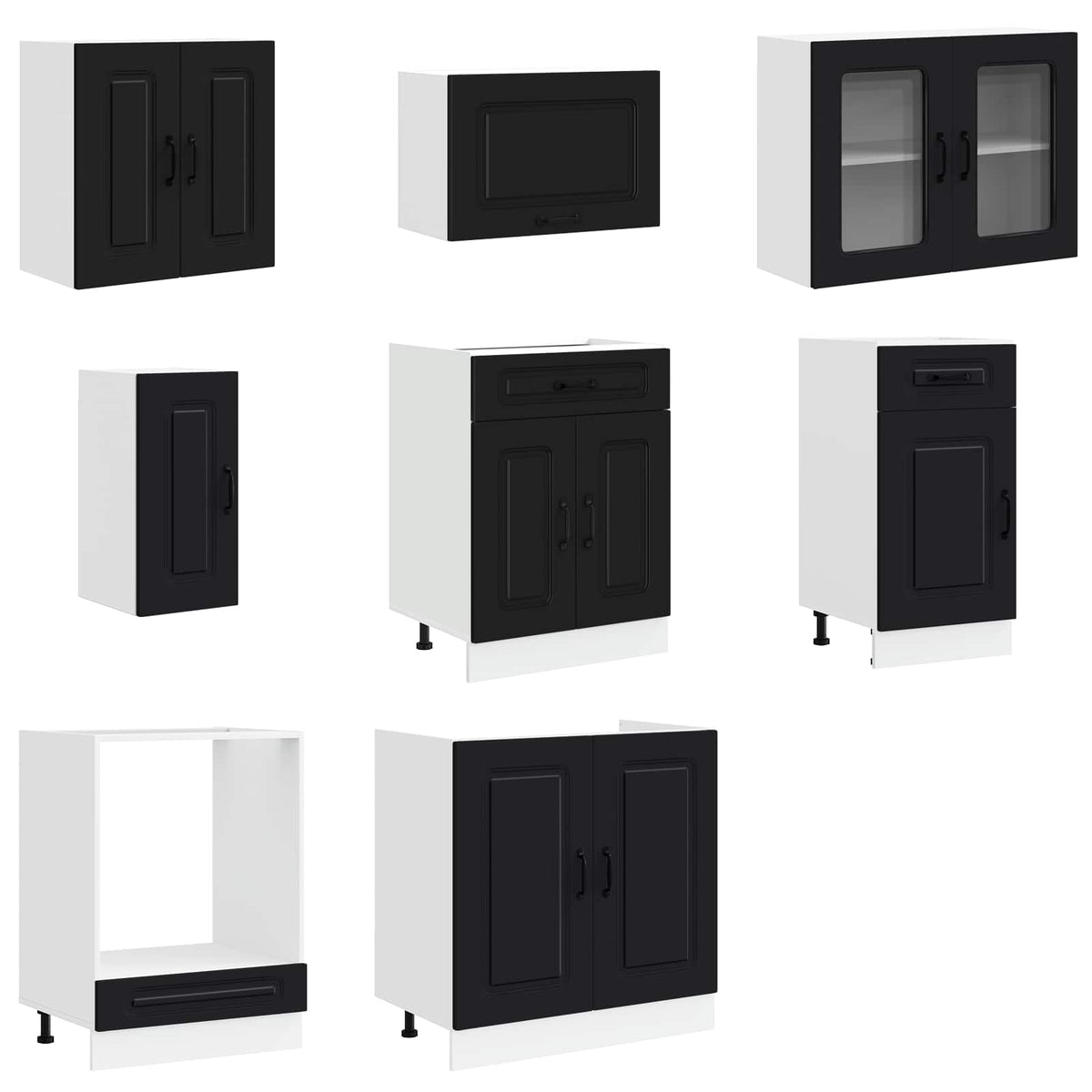 8 Piece Kitchen Cabinet Set "Kalmar" Black Engineered Wood