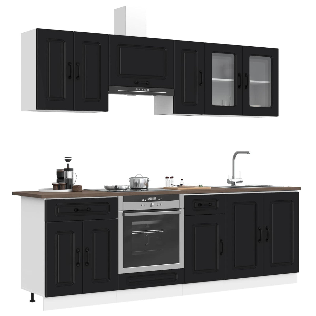 8 Piece Kitchen Cabinet Set "Kalmar" Black Engineered Wood