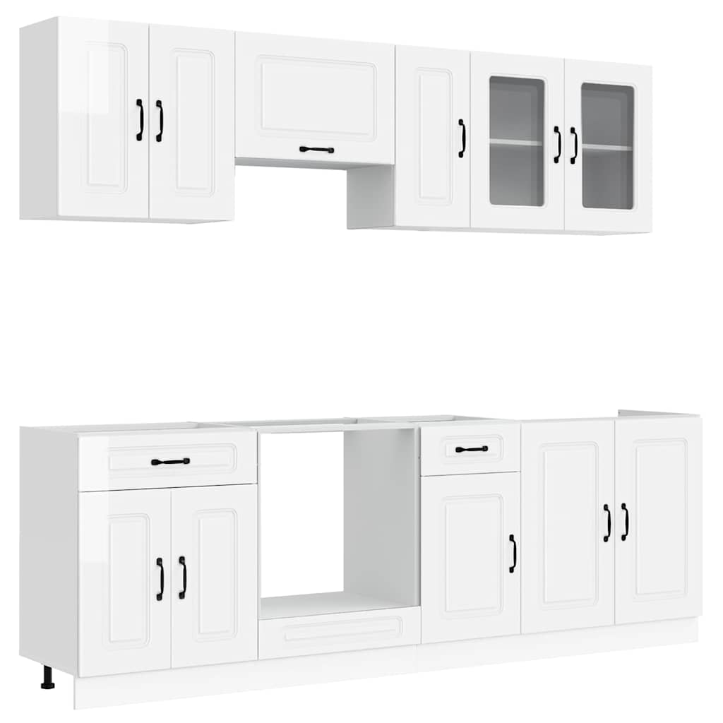8 Piece Kitchen Cabinet Set "Kalmar" High Gloss White