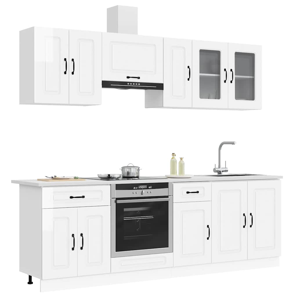 8 Piece Kitchen Cabinet Set "Kalmar" High Gloss White