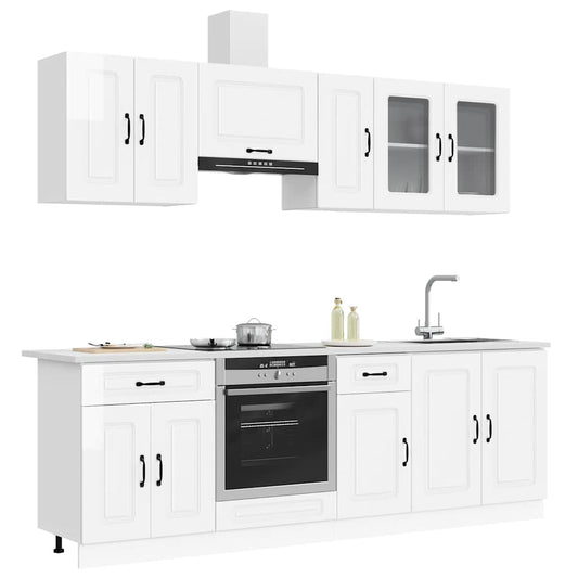 8 Piece Kitchen Cabinet Set "Kalmar" High Gloss White