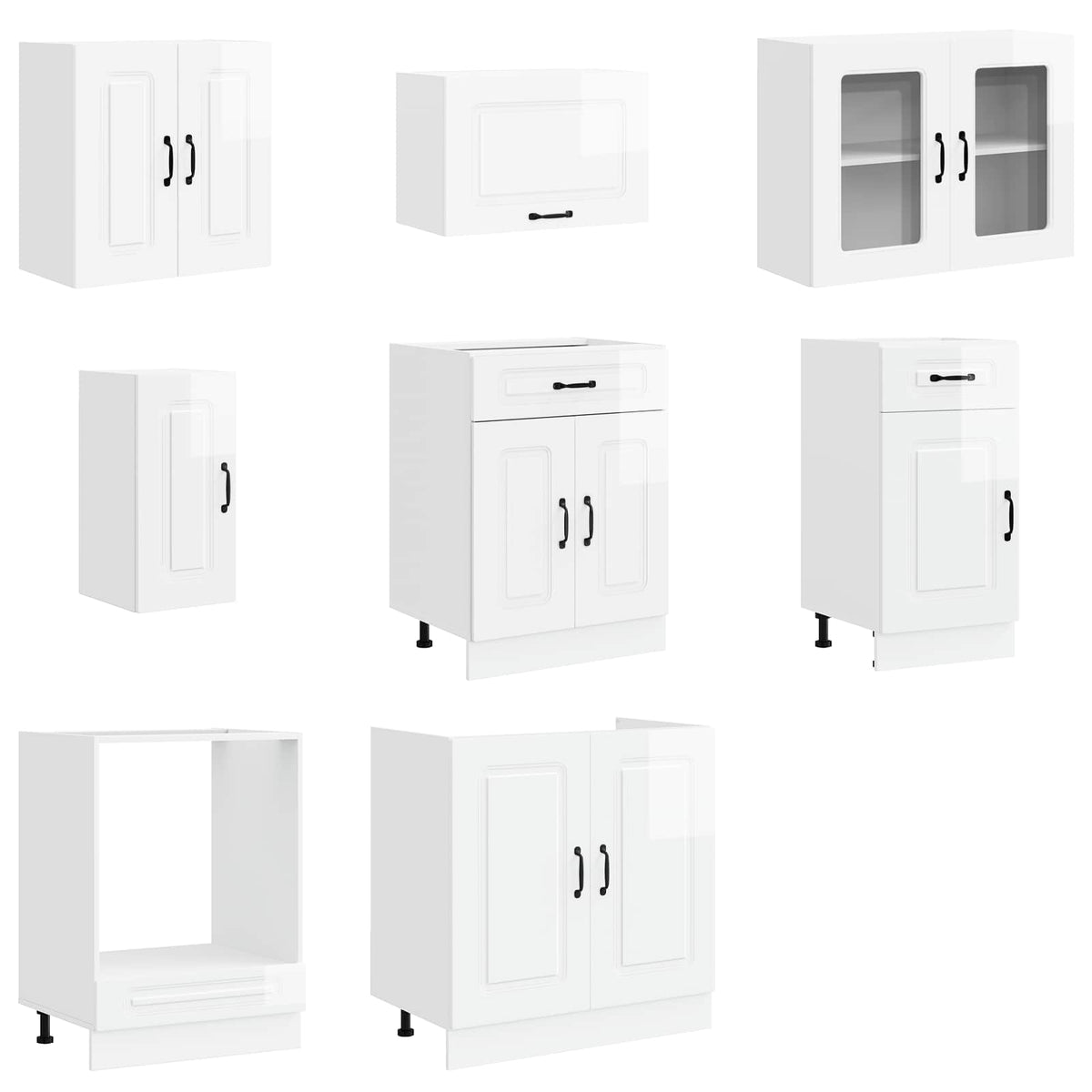 8 Piece Kitchen Cabinet Set "Kalmar" High Gloss White