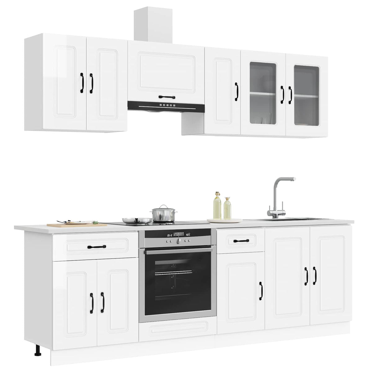8 Piece Kitchen Cabinet Set "Kalmar" High Gloss White