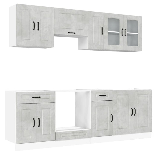 8 Piece Kitchen Cabinet Set Kalmar Concrete Grey Engineered Wood