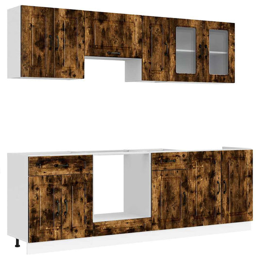 8 Piece Kitchen Cabinet Set "Kalmar" Smoked Oak Engineered Wood