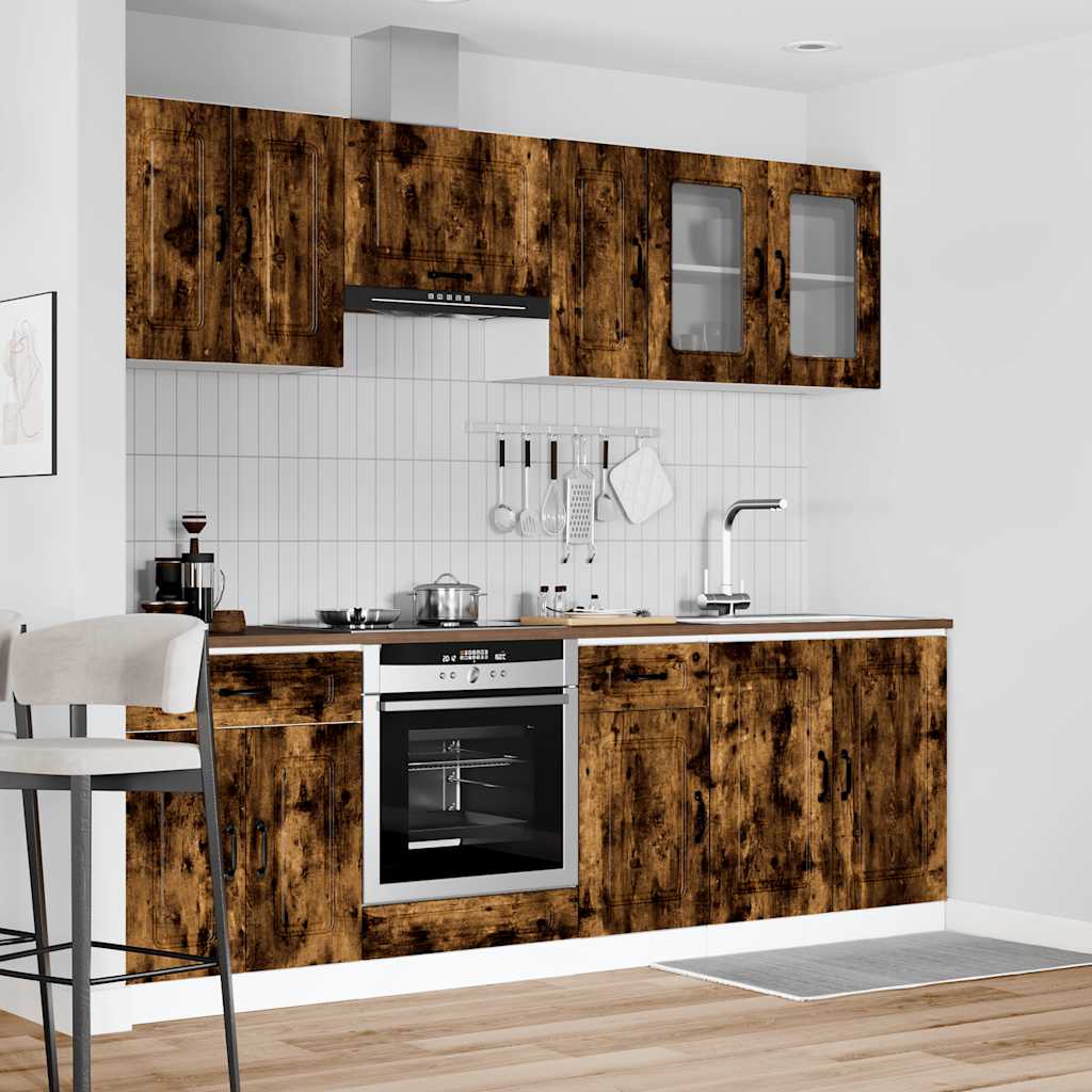 8 Piece Kitchen Cabinet Set "Kalmar" Smoked Oak Engineered Wood