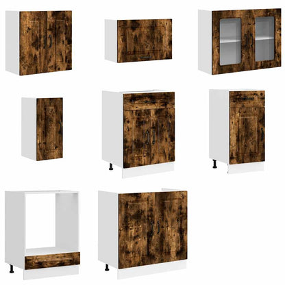 8 Piece Kitchen Cabinet Set "Kalmar" Smoked Oak Engineered Wood