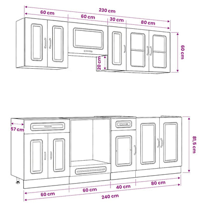 8 Piece Kitchen Cabinet Set Kalmar Smoked Oak Engineered Wood