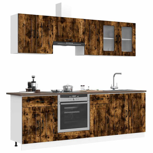 8 Piece Kitchen Cabinet Set "Kalmar" Smoked Oak Engineered Wood