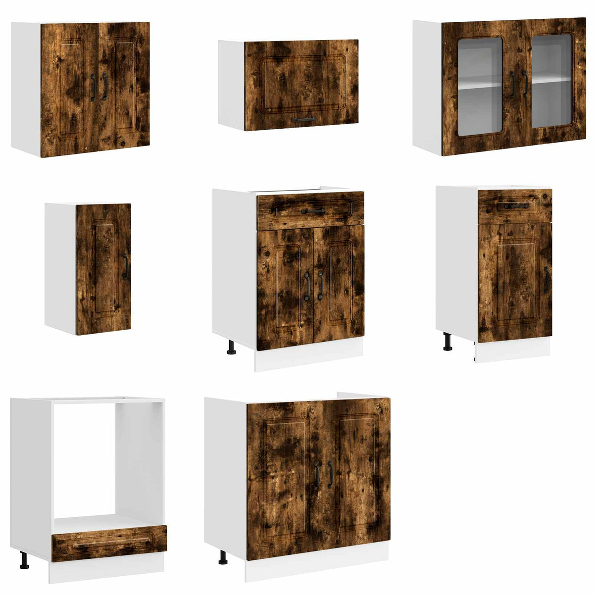 8 Piece Kitchen Cabinet Set "Kalmar" Smoked Oak Engineered Wood