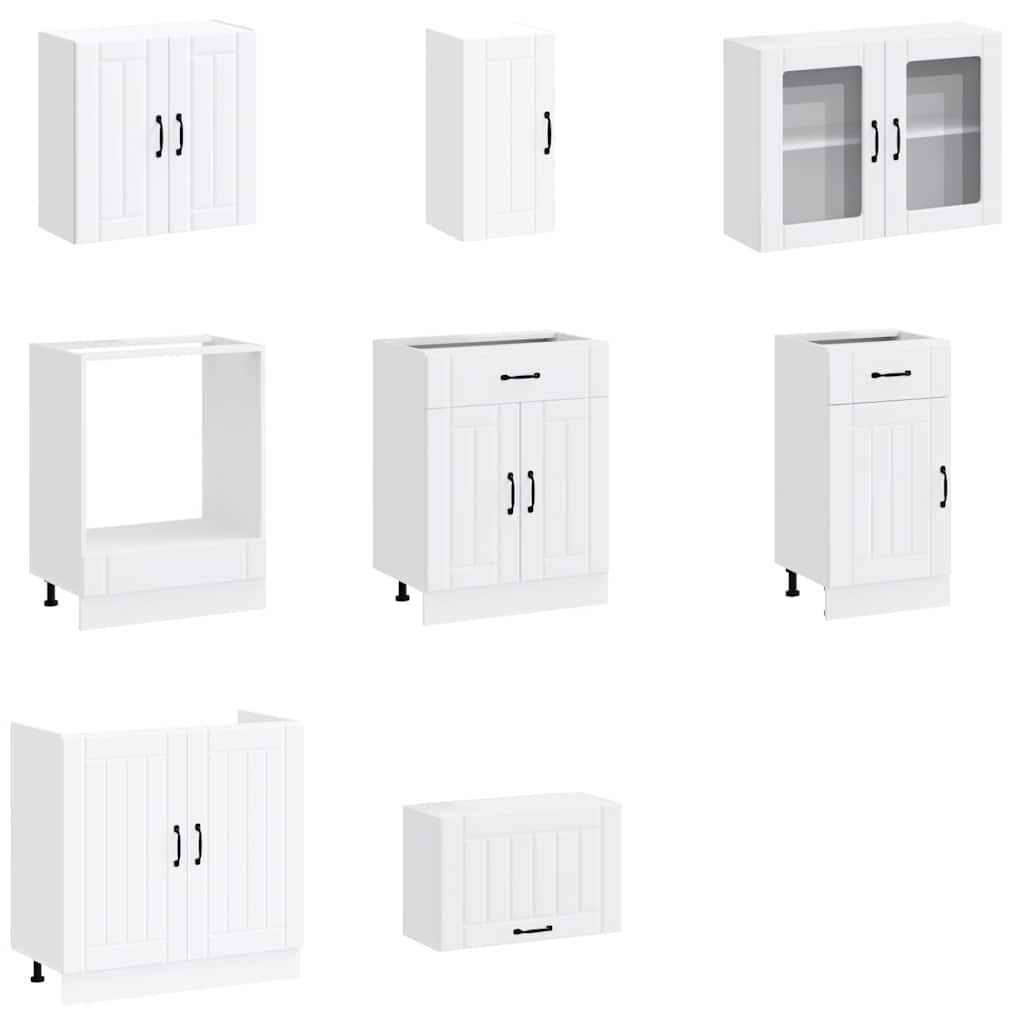 8 Piece Kitchen Cabinet Set "Kalmar" White Engineered Wood