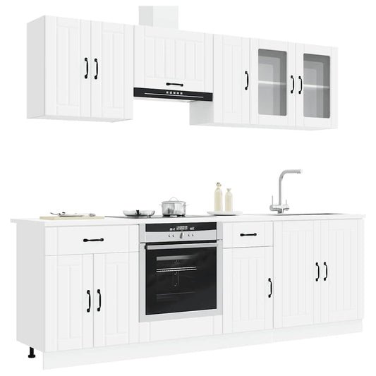 8 Piece Kitchen Cabinet Set "Kalmar" White Engineered Wood