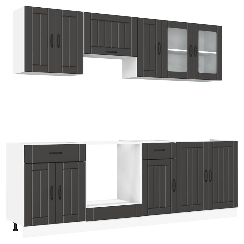 8 Piece Kitchen Cabinet Set Kalmar Black Engineered Wood