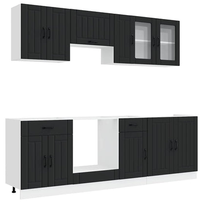 8 Piece Kitchen Cabinet Set "Kalmar" Black Engineered Wood