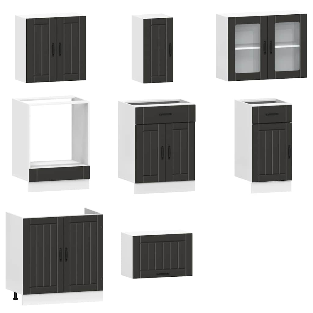 8 Piece Kitchen Cabinet Set Kalmar Black Engineered Wood