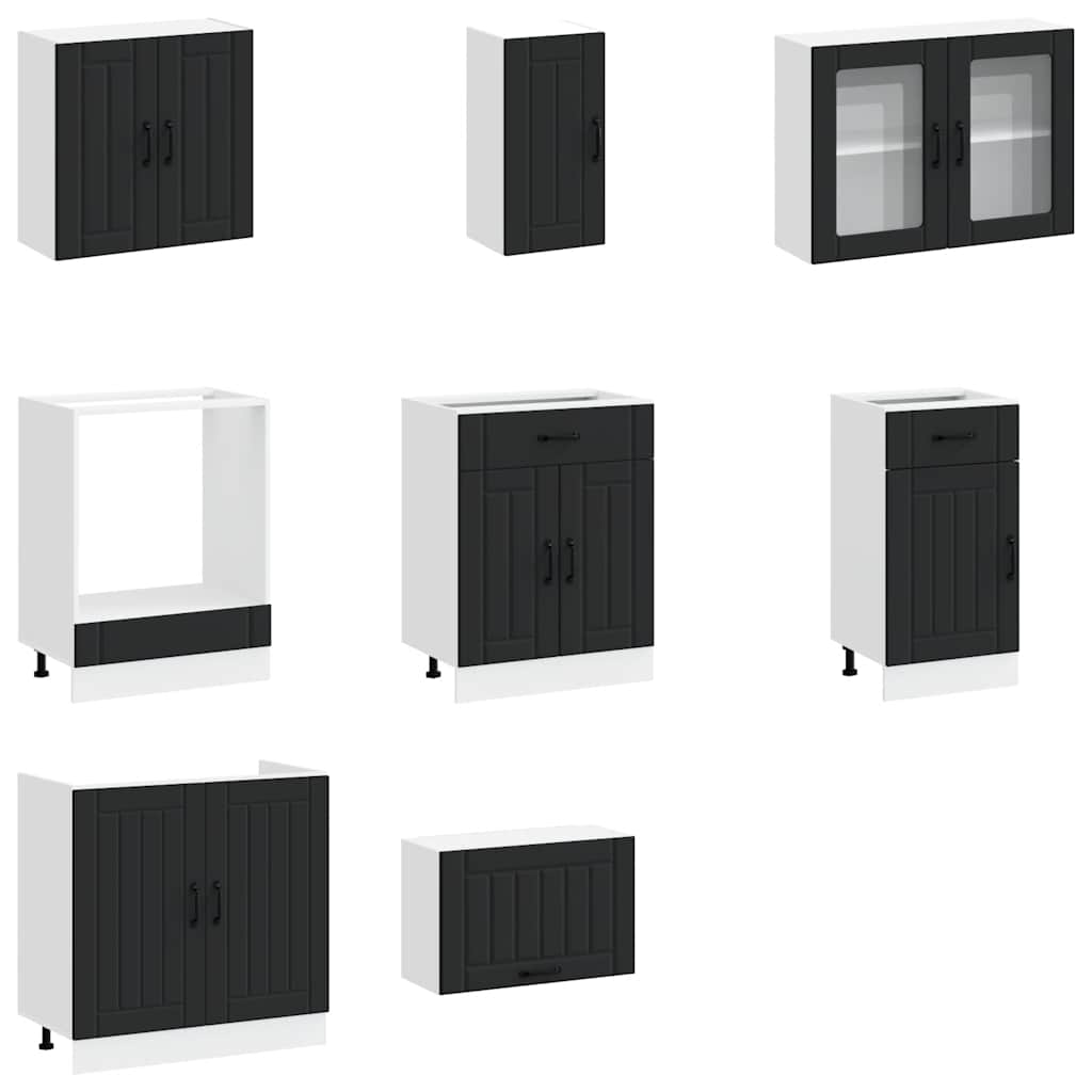 8 Piece Kitchen Cabinet Set "Kalmar" Black Engineered Wood