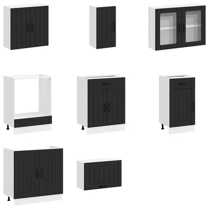 8 Piece Kitchen Cabinet Set "Kalmar" Black Engineered Wood