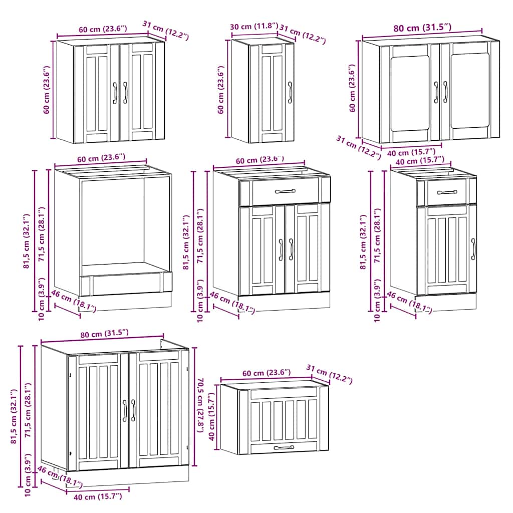 8 Piece Kitchen Cabinet Set Kalmar Black Engineered Wood