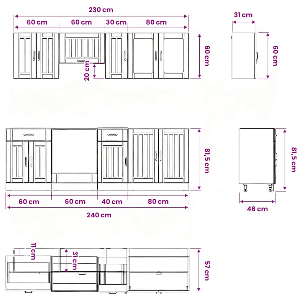 8 Piece Kitchen Cabinet Set Kalmar Black Engineered Wood