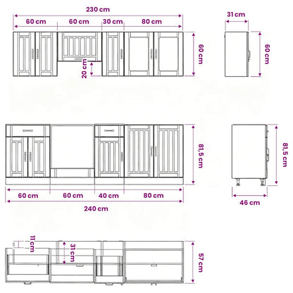 8 Piece Kitchen Cabinet Set Kalmar Black Engineered Wood