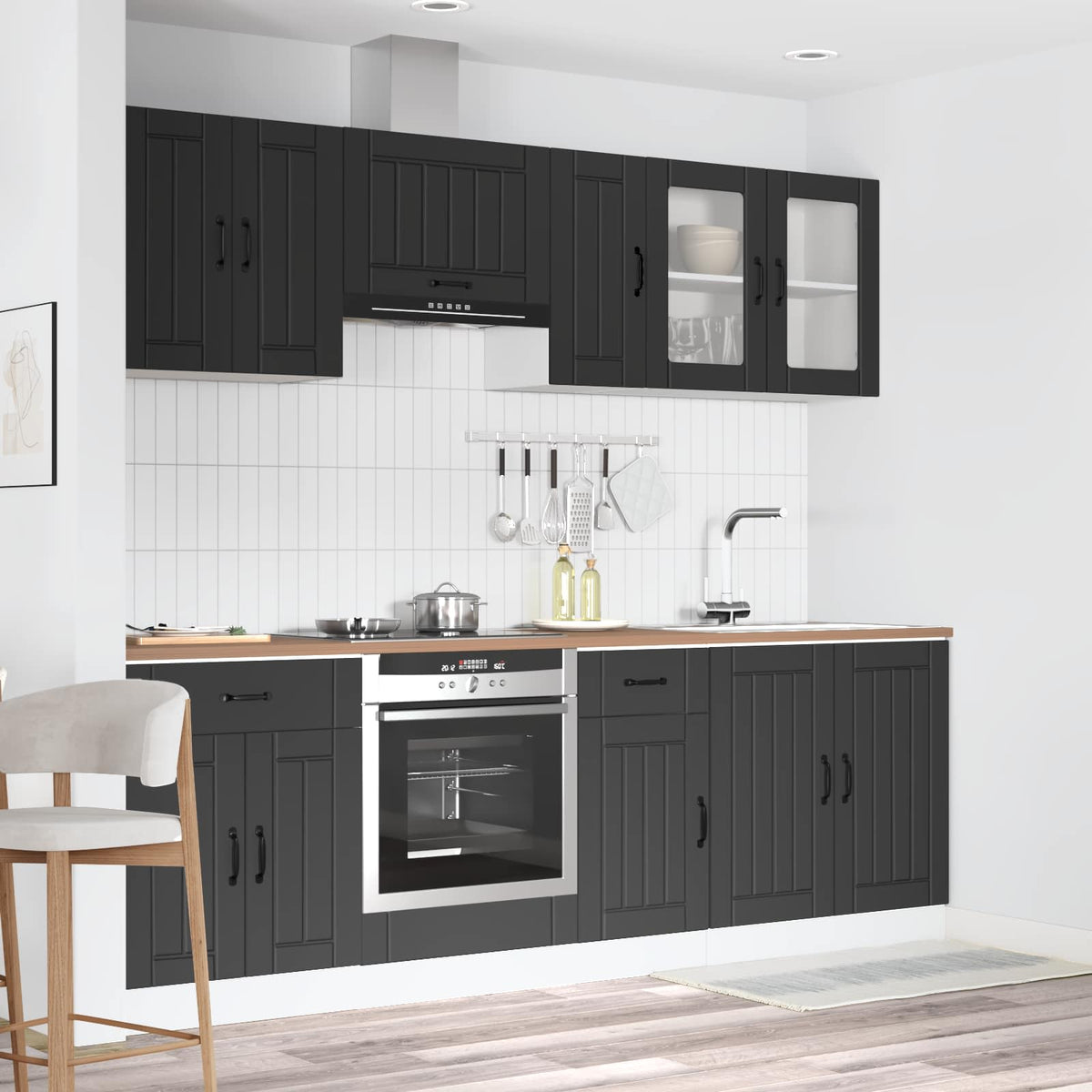8 Piece Kitchen Cabinet Set "Kalmar" Black Engineered Wood
