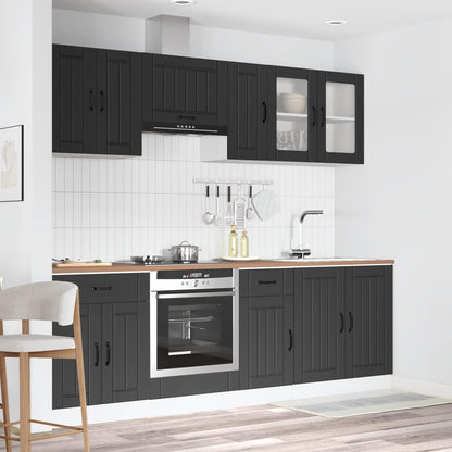 8 Piece Kitchen Cabinet Set "Kalmar" Black Engineered Wood