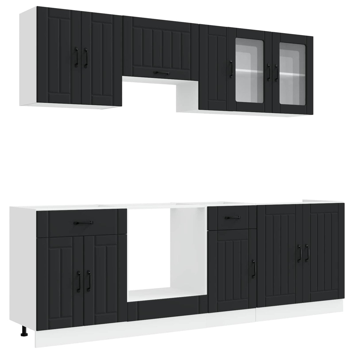 8 Piece Kitchen Cabinet Set "Kalmar" Black Engineered Wood