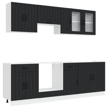8 Piece Kitchen Cabinet Set "Kalmar" Black Engineered Wood