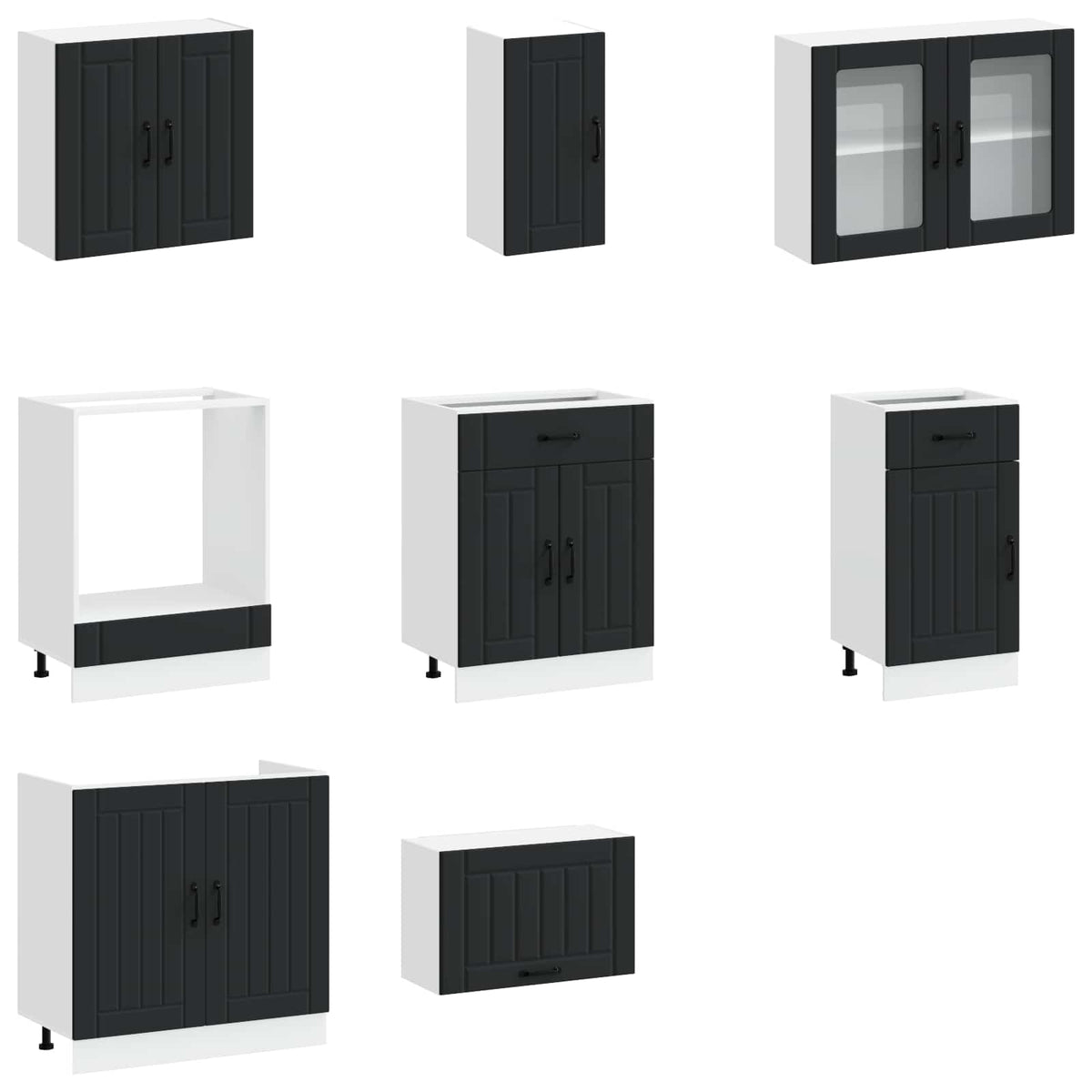 8 Piece Kitchen Cabinet Set "Kalmar" Black Engineered Wood