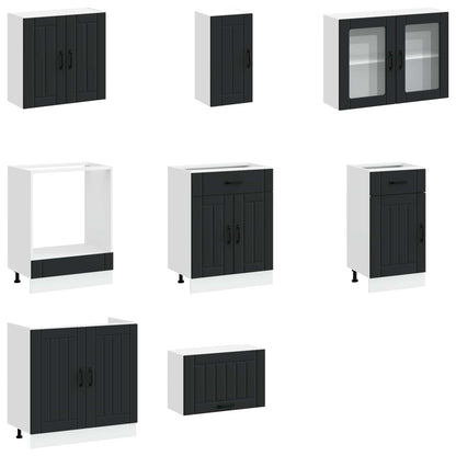8 Piece Kitchen Cabinet Set "Kalmar" Black Engineered Wood